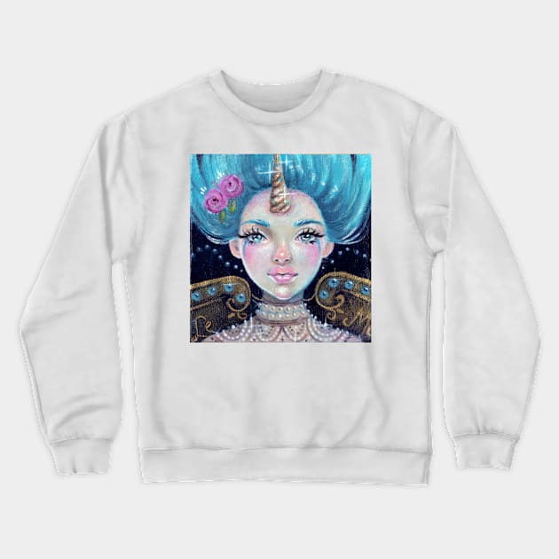 Betty Blue - Blue haired circus unicorn girl Crewneck Sweatshirt by KimTurner